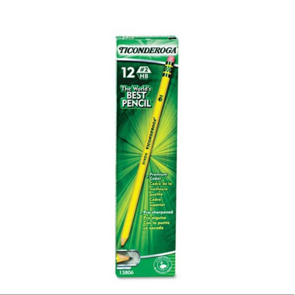 NWT Ticonderoga Pre-Sharpened Pencil,HB (#2),Black Lead,Yellow Barrel 12 pencils